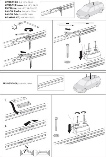 Fit Kit Thule 3035 for Peugeot 806/807; Citroen Evasion/C8; Lancia Zeta/Phedra; Fiat Ulysse (mkI-mkII) 1994-2010 670:500 - Фото 2