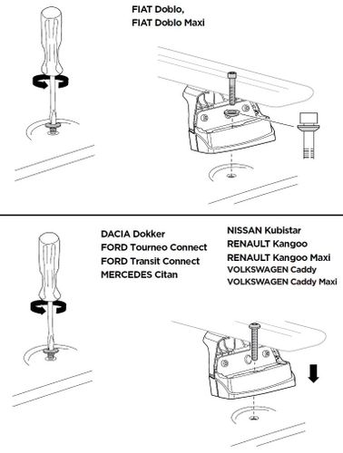 Монтажный комплект Thule 3021 для Renault Kangoo (mkI; mkII) 1996→; Renault/Dacia Dokker 2012→; Ford Tourneo/Transit Connect 2003-2013; Mercedes Citan (W415) 2012→; VW Caddy (mkIV) 2020→ 670:500 - Фото 2